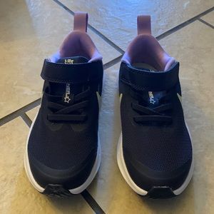Little girls Nike running shoe size 11. Never worn with box black purple